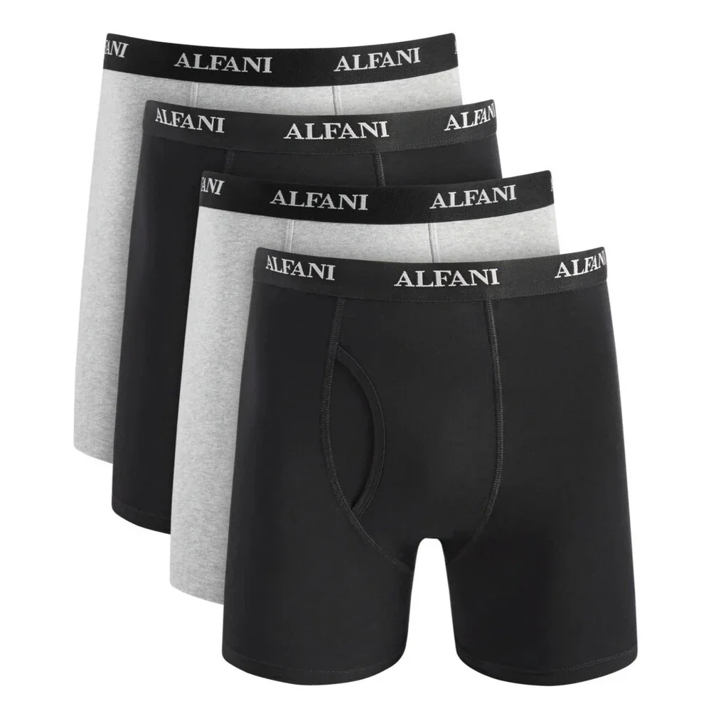 ALFANI Mens Boxer Briefs Small Gray Black 4-Pack Tagless 100% Cotton